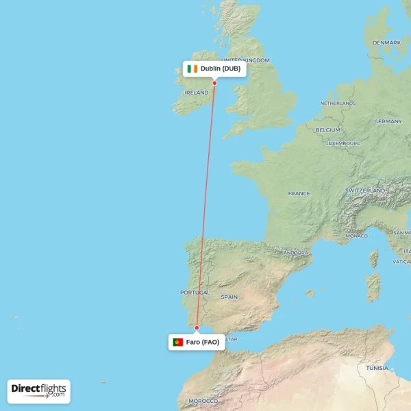Dublin - Faro direct flight map