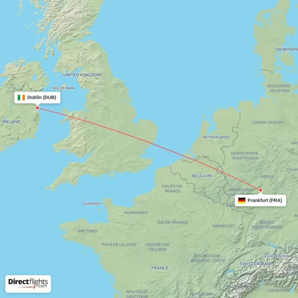 Dublin - Frankfurt direct flight map