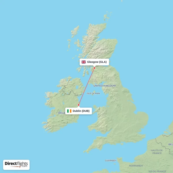 Dublin - Glasgow direct flight map