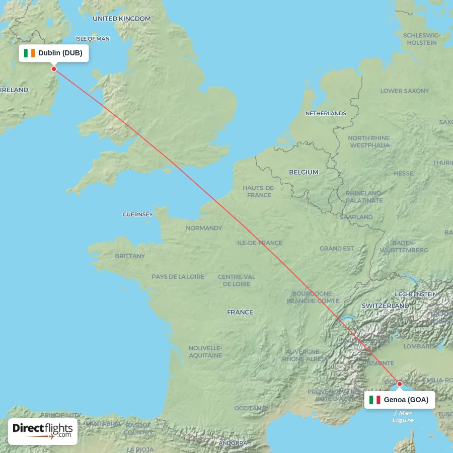 DUB - GOA route map
