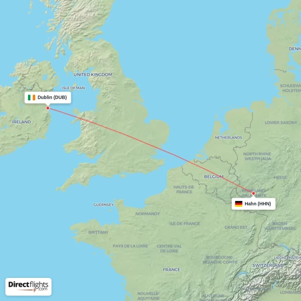 Dublin - Hahn direct flight map