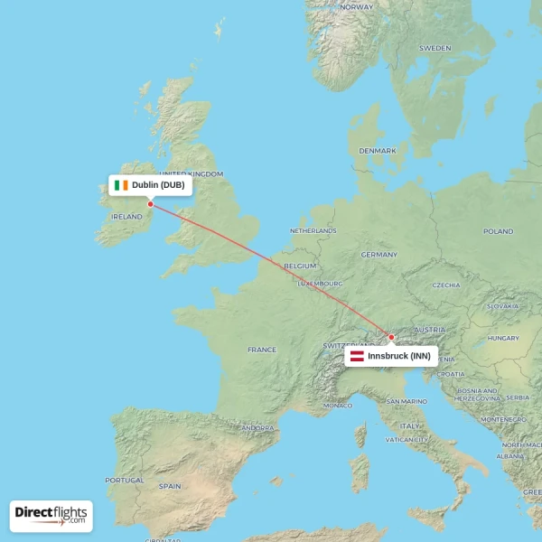 Dublin - Innsbruck direct flight map