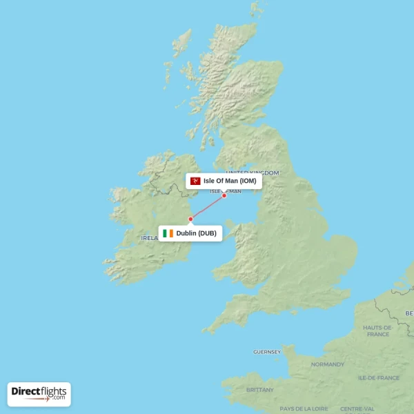 Dublin - Isle Of Man direct flight map