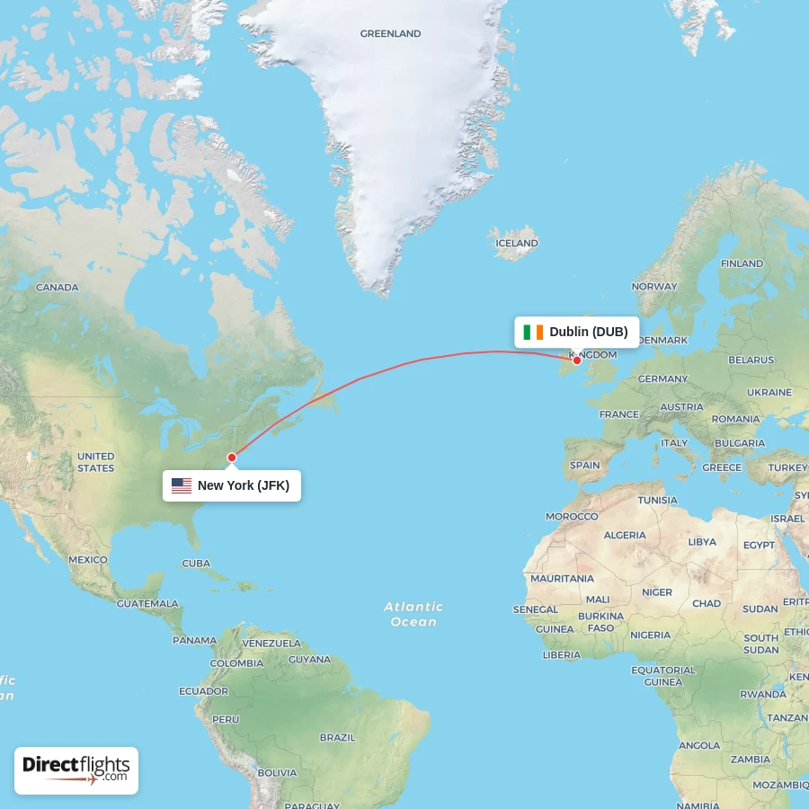 DUB - JFK route map