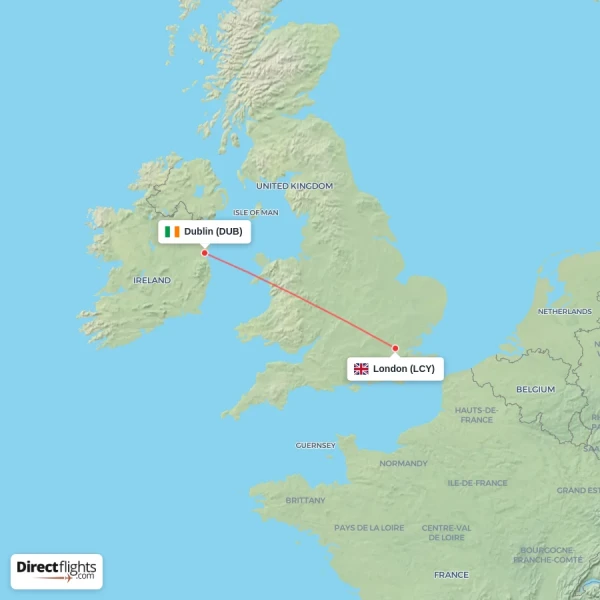 Dublin - London direct flight map