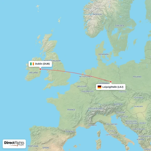Dublin - Leipzig/Halle direct flight map