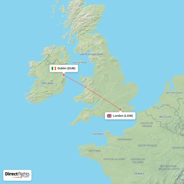 Dublin - London direct flight map