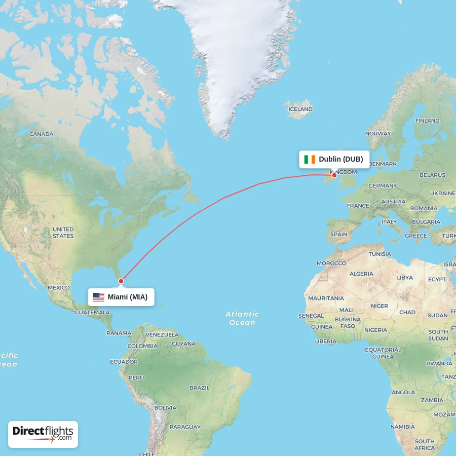 DUB - MIA route map