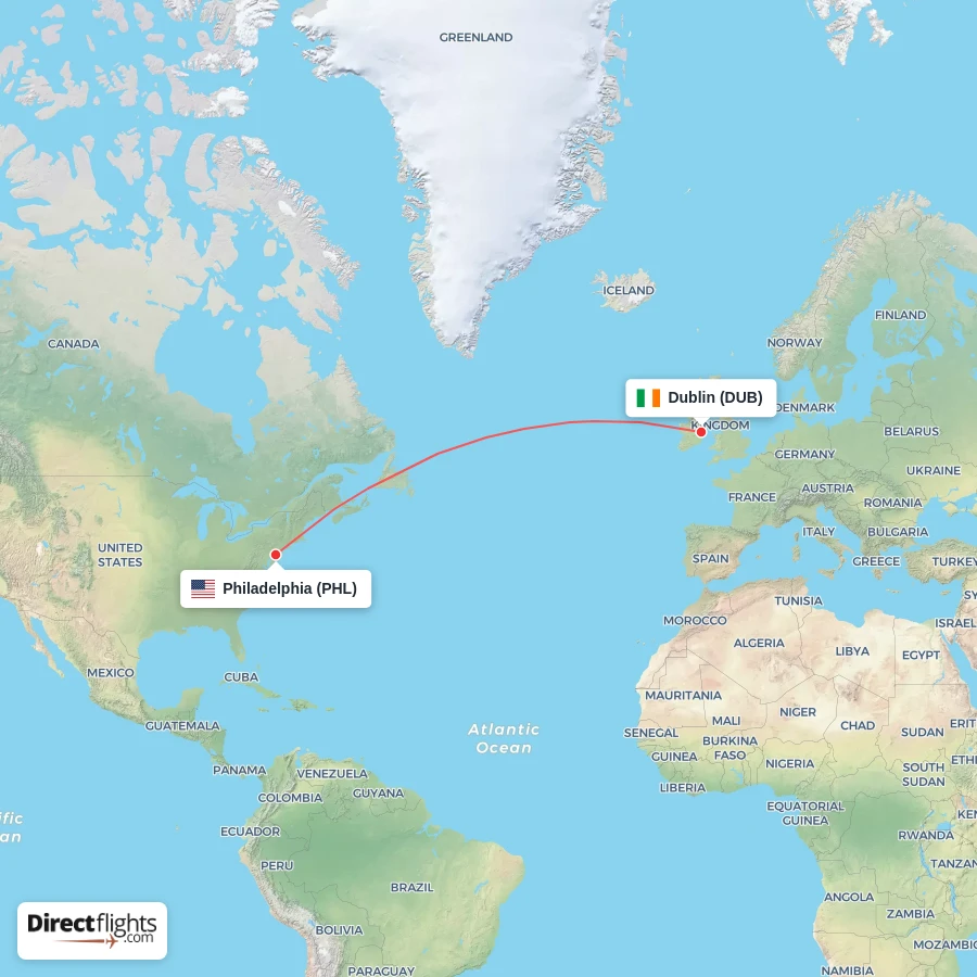 DUB - PHL route map