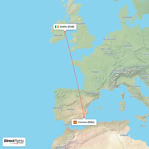 Dublin - Corvera direct flight map
