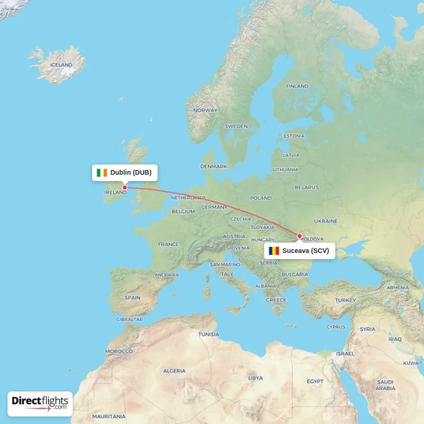 Dublin - Suceava direct flight map
