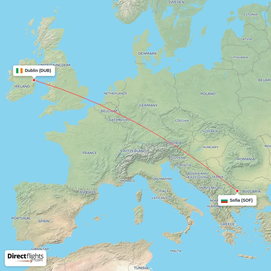 DUB - SOF route map