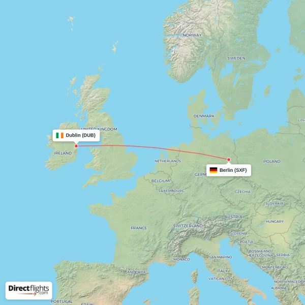 Dublin - Berlin direct flight map