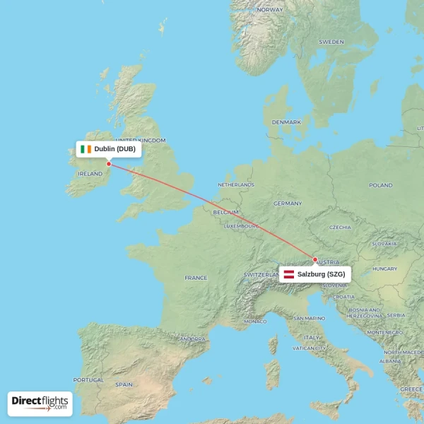 Dublin - Salzburg direct flight map