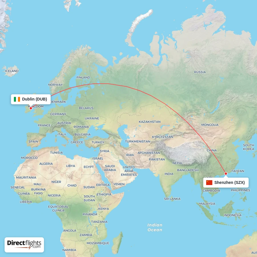 DUB - SZX route map