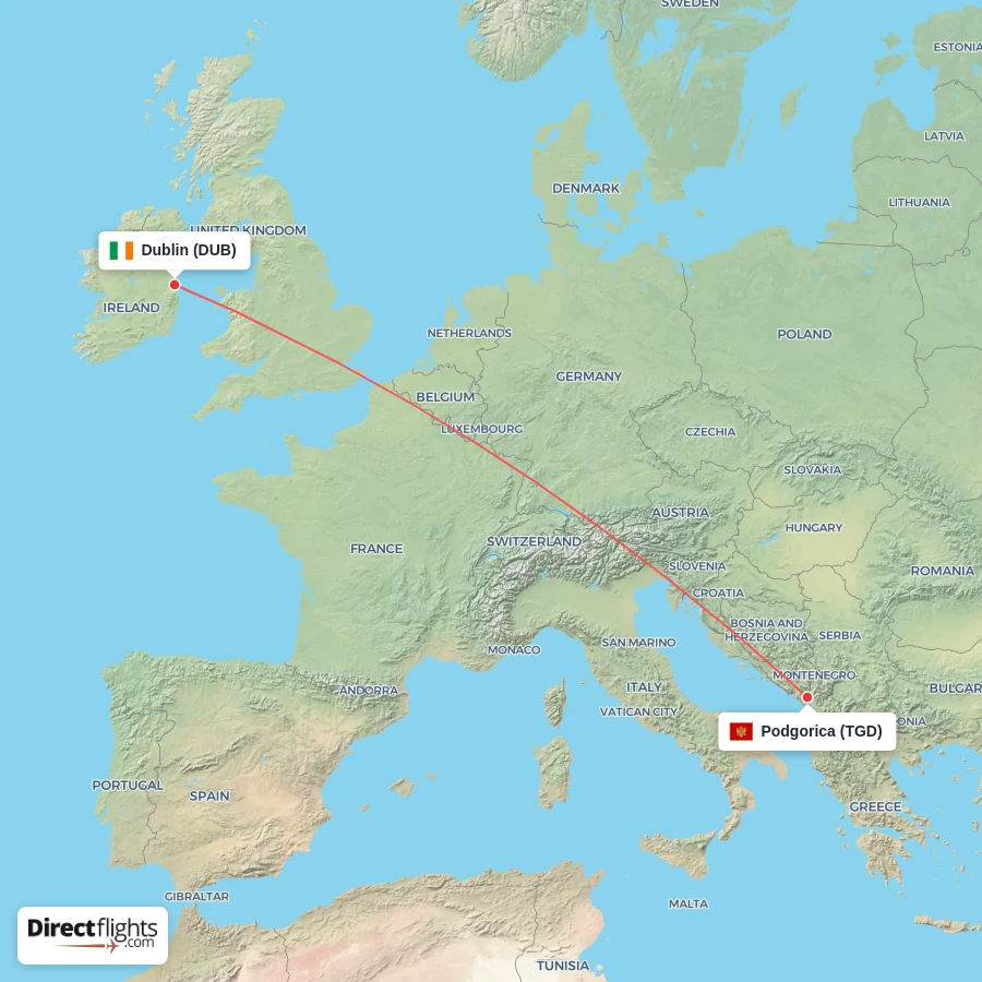 DUB - TGD route map