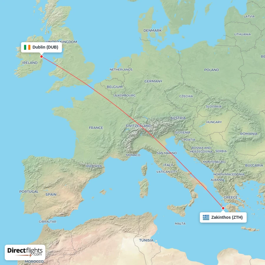 DUB - ZTH route map