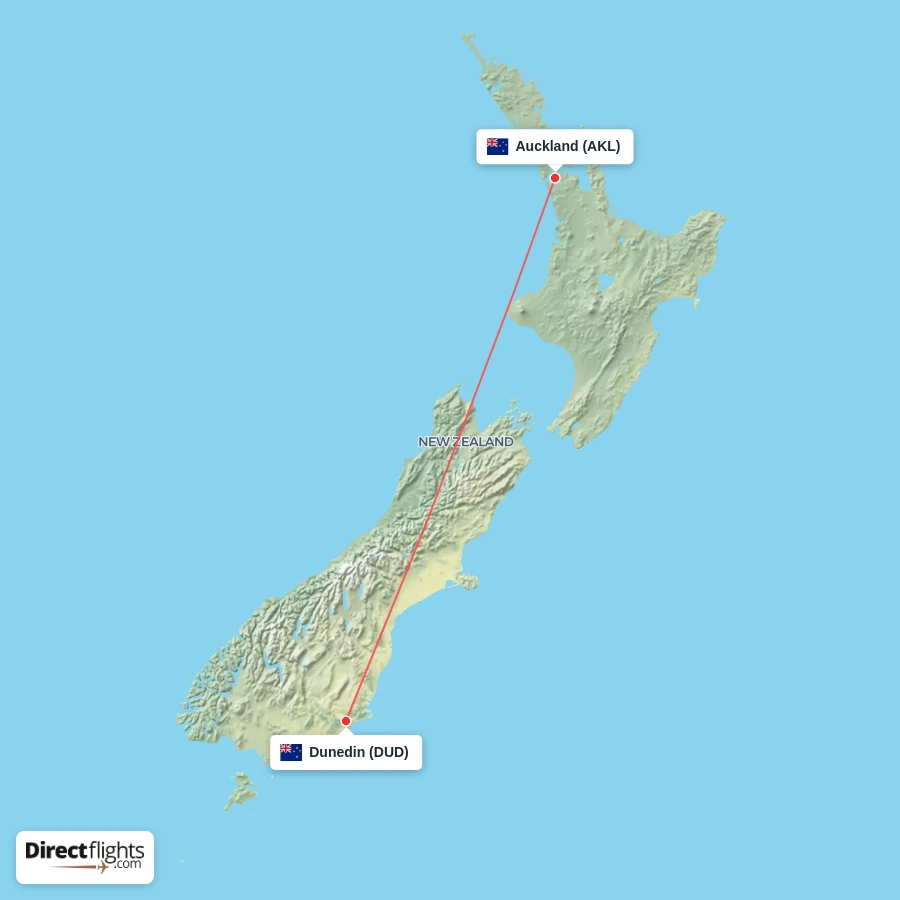 DUD - AKL route map