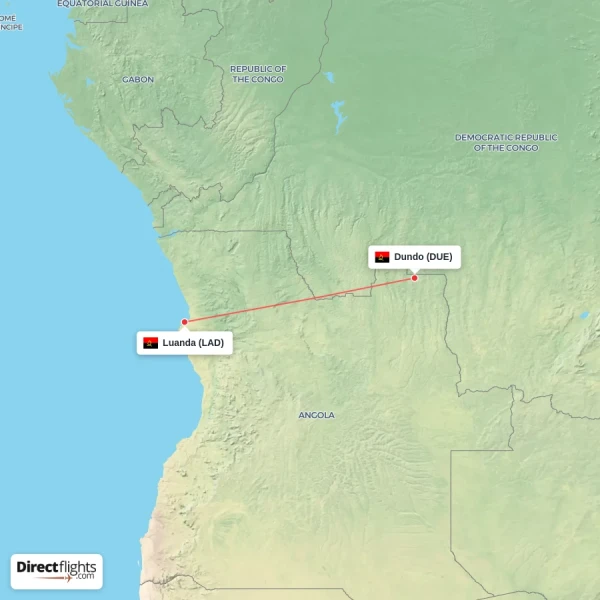 Dundo - Luanda direct flight map
