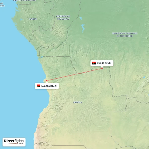 Dundo - Luanda direct flight map