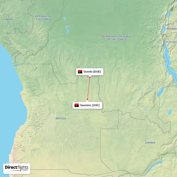 Dundo - Saurimo direct flight map