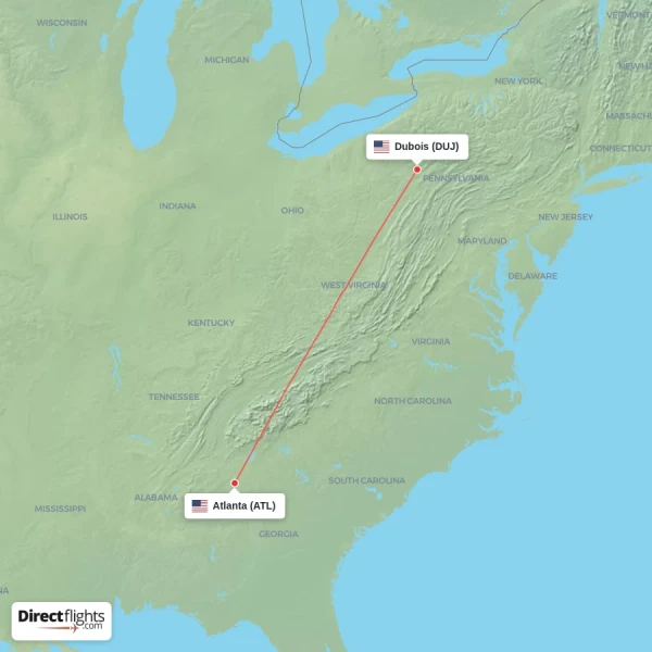 Dubois - Atlanta direct flight map