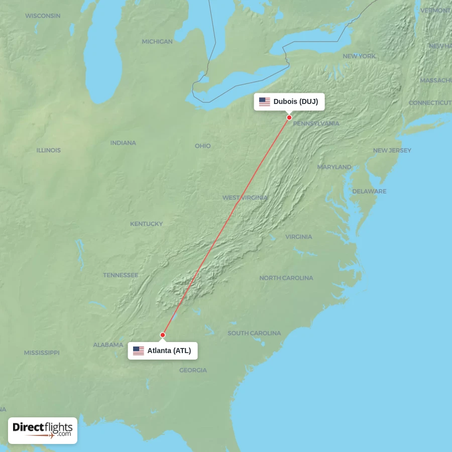DUJ - ATL route map