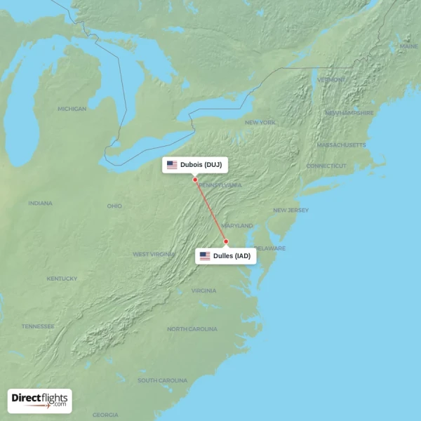 Dubois - Dulles direct flight map