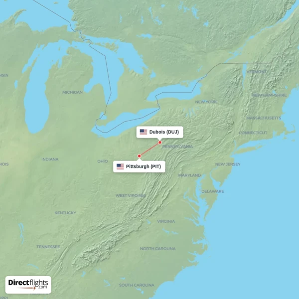 Dubois - Pittsburgh direct flight map