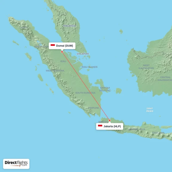 Dumai - Jakarta direct flight map