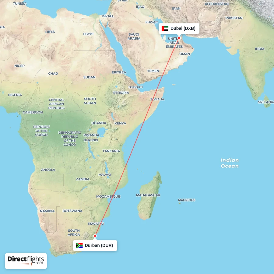 DUR - DXB route map