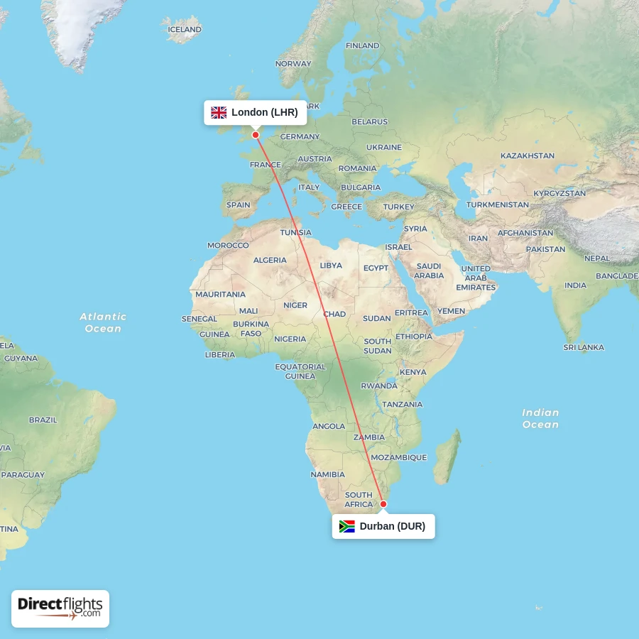 DUR - LHR route map