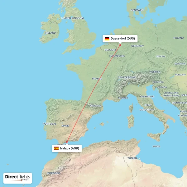 Dusseldorf - Malaga direct flight map