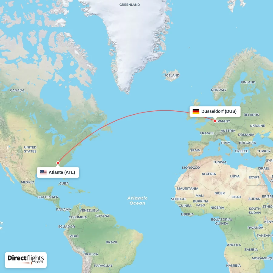 DUS - ATL route map