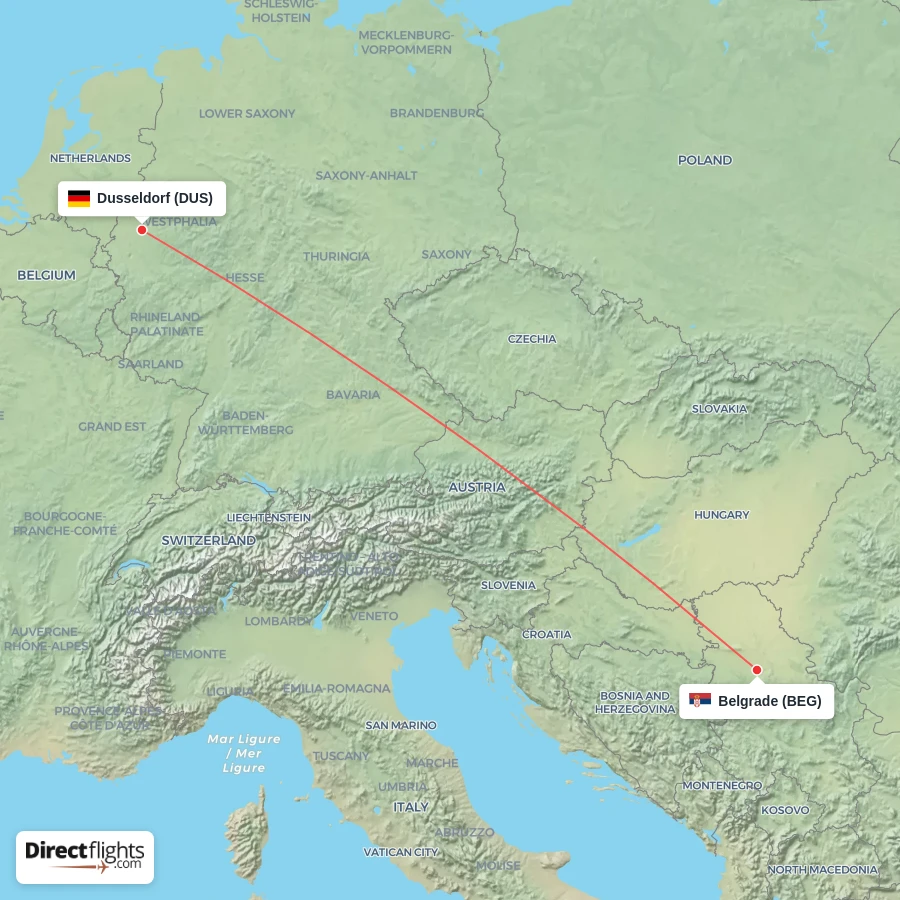 DUS - BEG route map