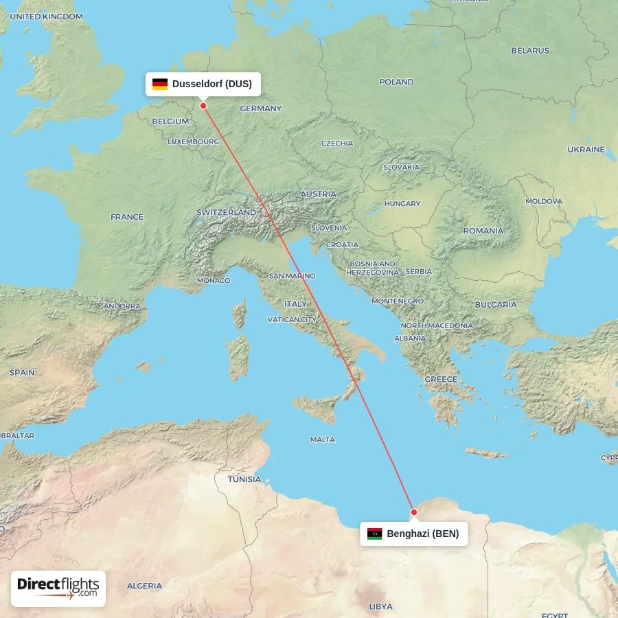 DUS - BEN route map