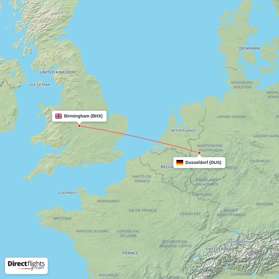DUS - BHX route map