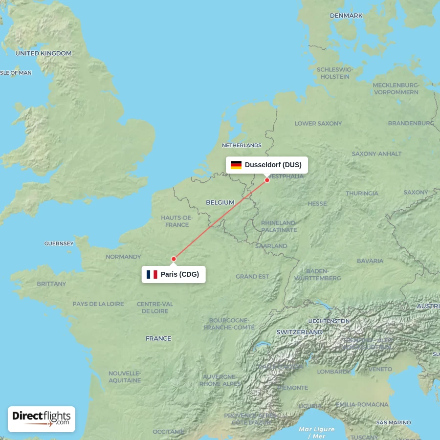 DUS - CDG route map