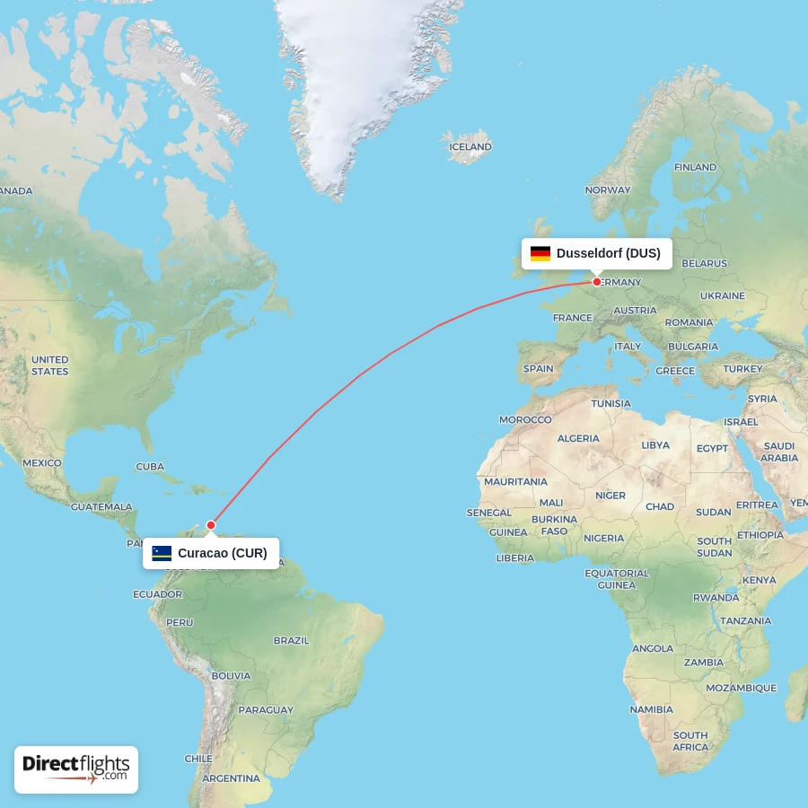DUS - CUR route map