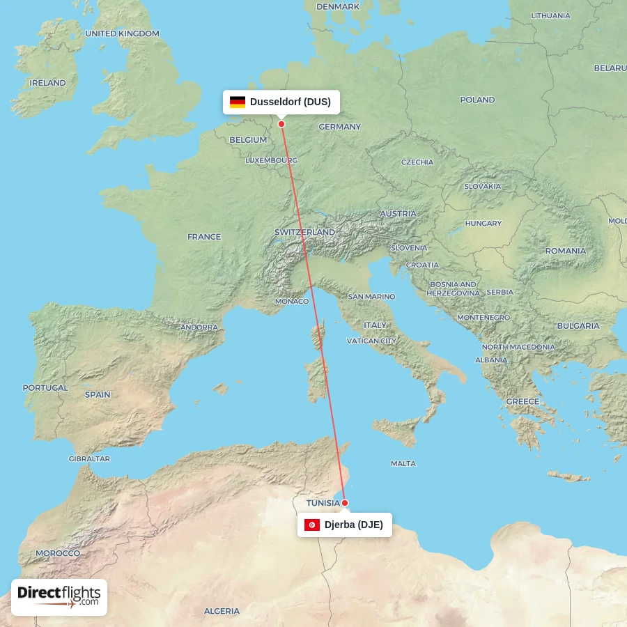 DUS - DJE route map