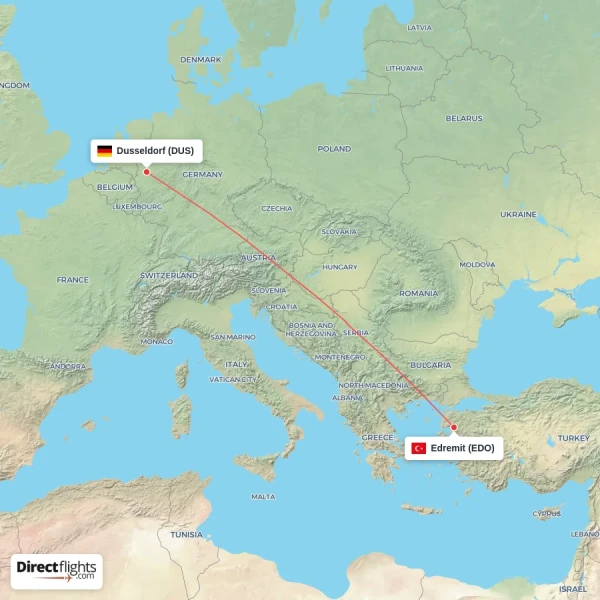 Dusseldorf - Edremit direct flight map