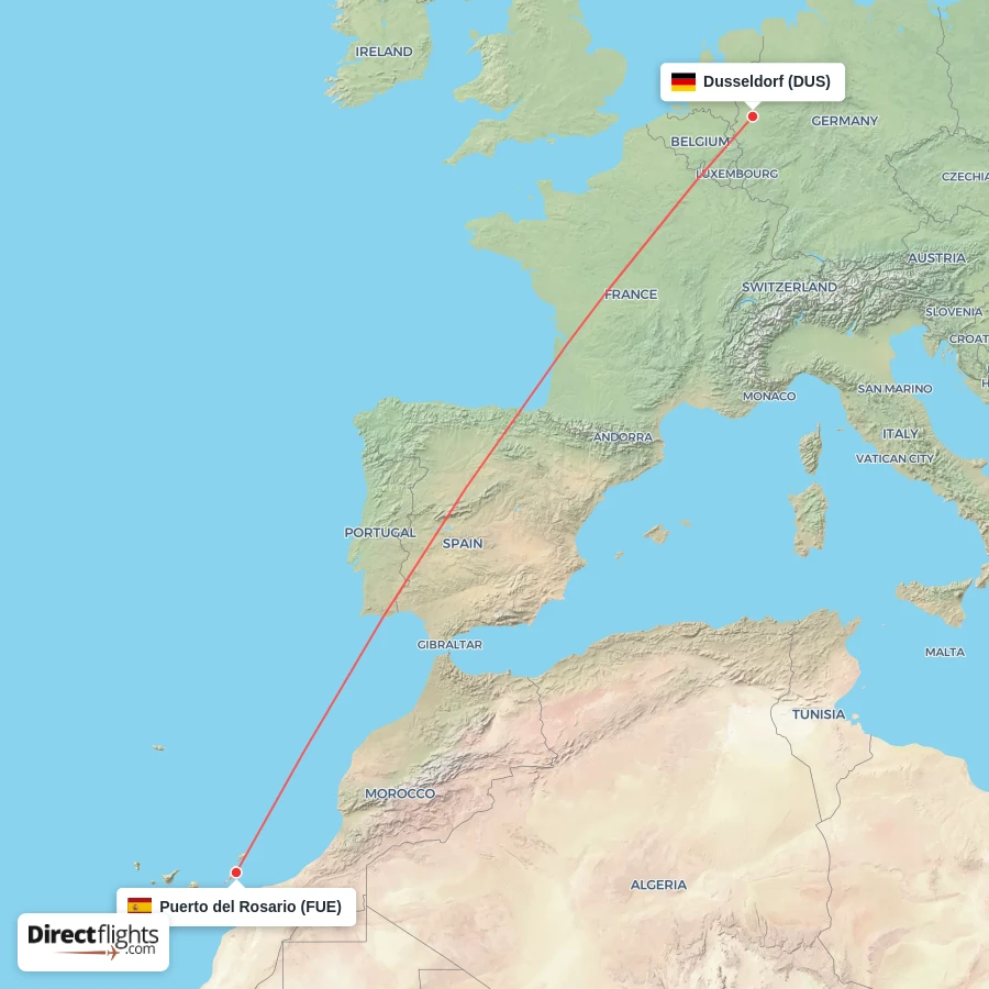 DUS - FUE route map