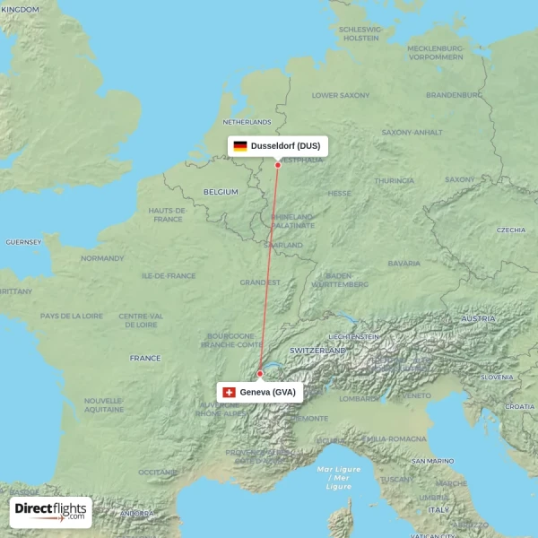 Dusseldorf - Geneva direct flight map