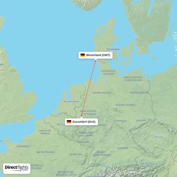 Dusseldorf - Westerland direct flight map