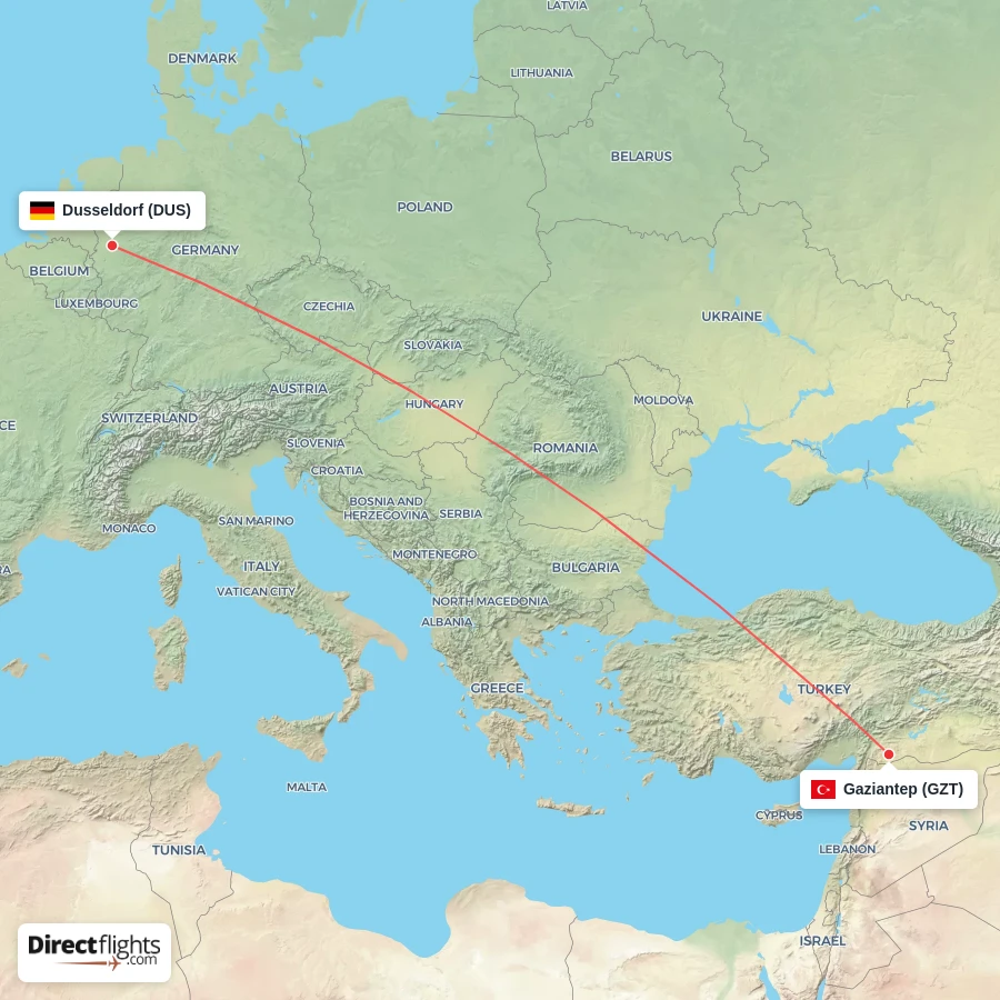 DUS - GZT route map