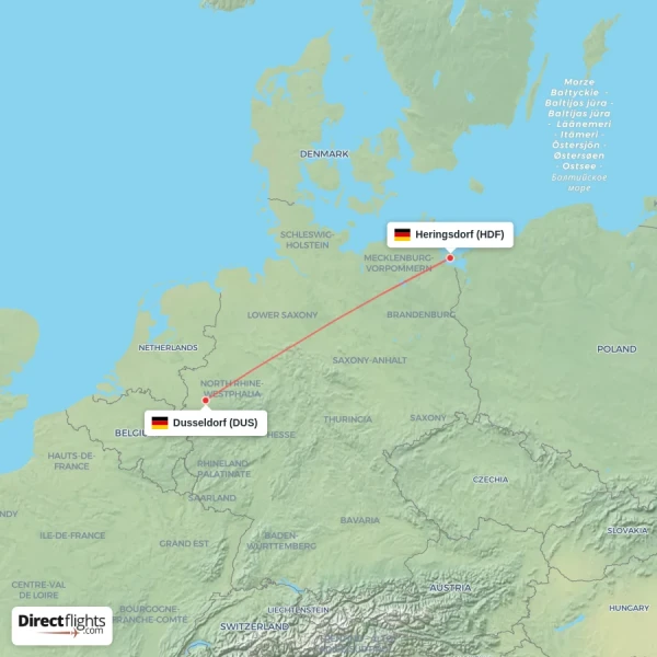 Dusseldorf - Heringsdorf direct flight map