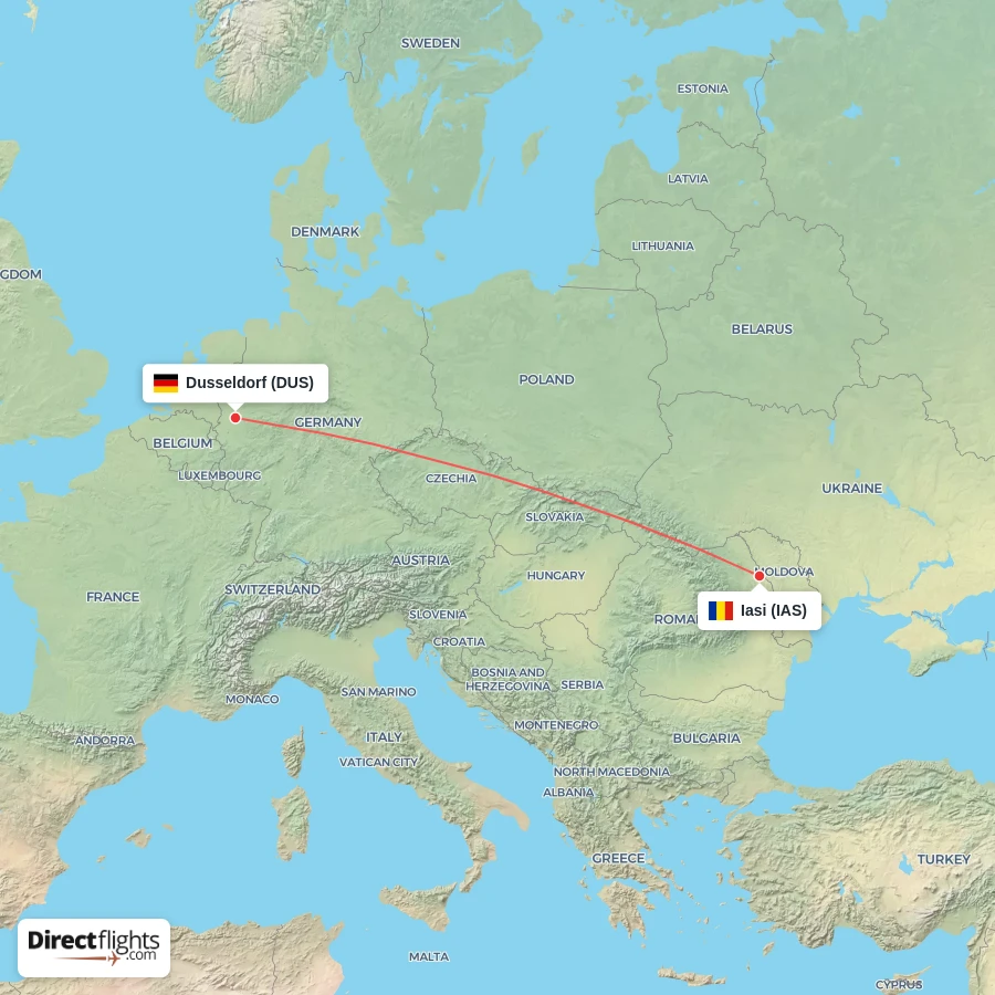 DUS - IAS route map