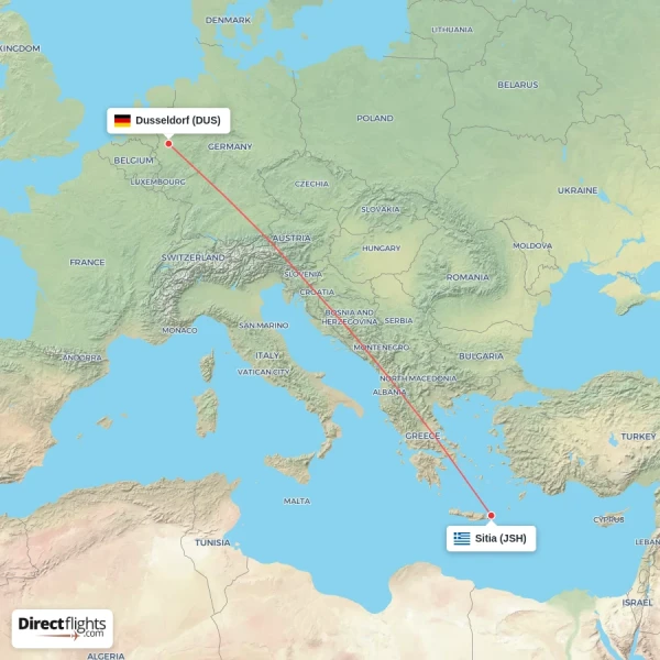 Dusseldorf - Sitia direct flight map