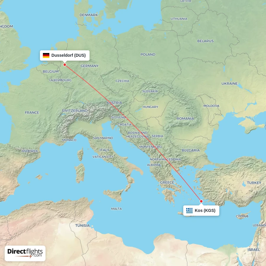 DUS - KGS route map