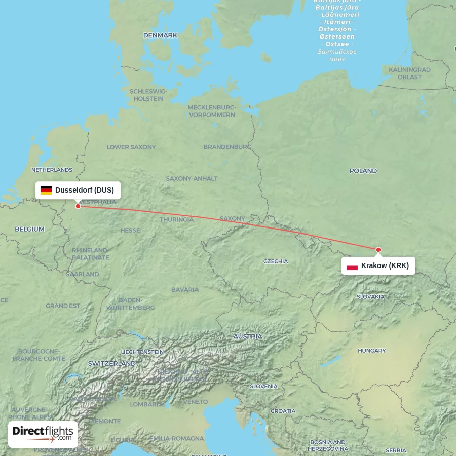DUS - KRK route map